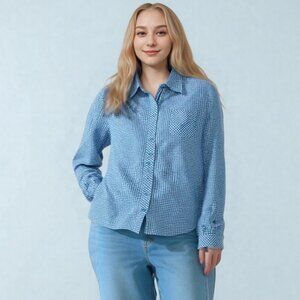 Ariat Women's Size XL Fitted Pink/Blue Plaid LS Western Shirt Embroidered Logos